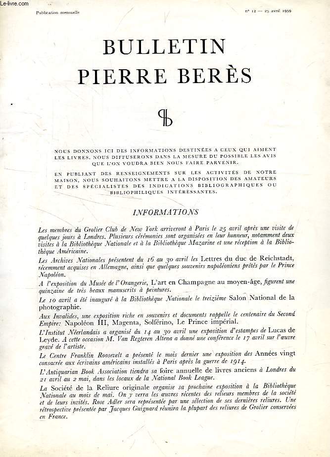 BULLETIN PIERRE BERES, N 12, AVRIL 1959