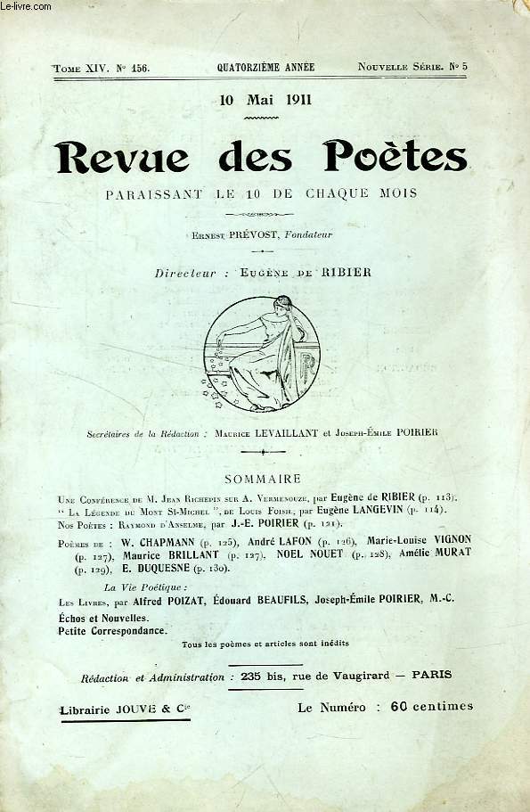 REVUE DES POETES, TOME XIV, 14e ANNEE, N 156, NOUVELLE SERIE, N 5, MAI 1911