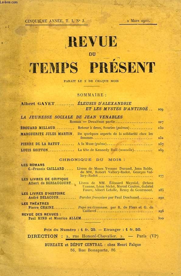 REVUE DU TEMPS PRESENT, 5e ANNEE, T. I, N 3, MARS 1911