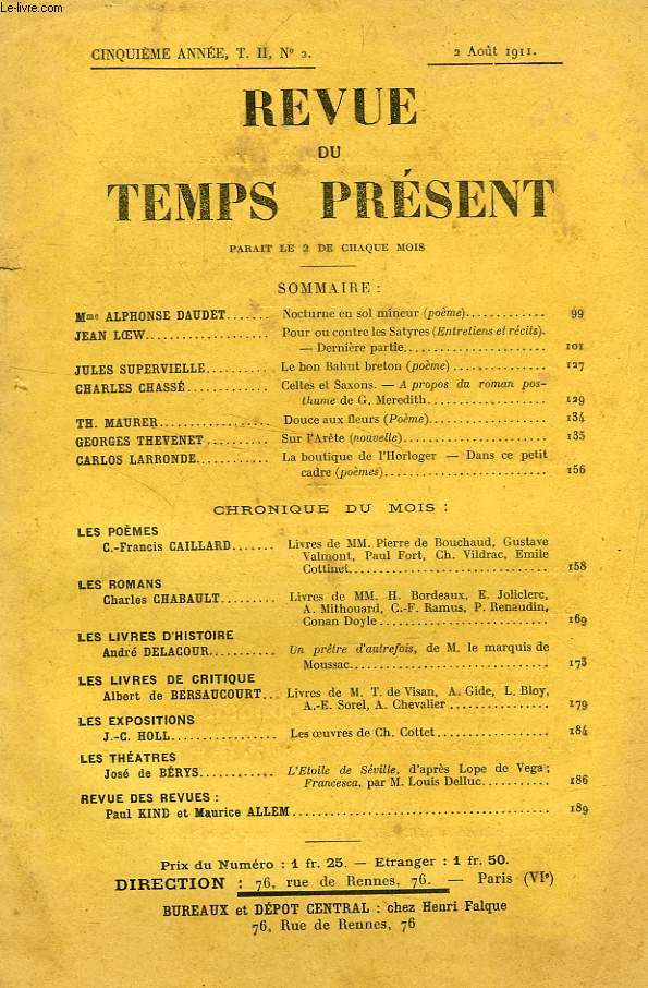 REVUE DU TEMPS PRESENT, 5e ANNEE, T. II, N 2, AOUT 1911