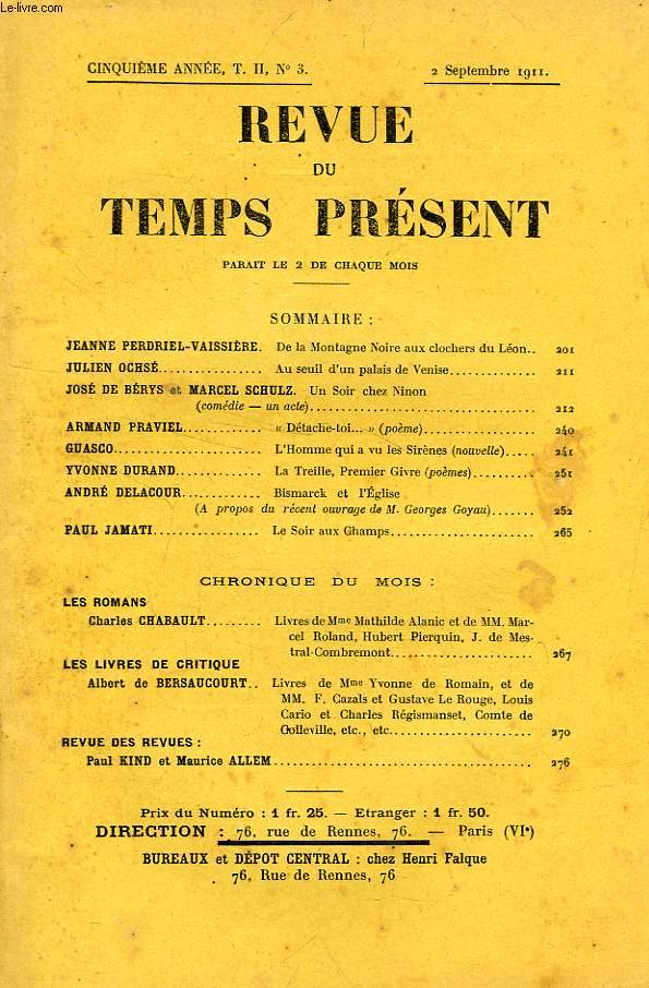 REVUE DU TEMPS PRESENT, 5e ANNEE, T. II, N 3, SEPT. 1911