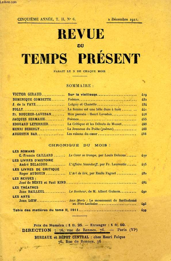 REVUE DU TEMPS PRESENT, 5e ANNEE, T. II, N 6, DEC. 1911