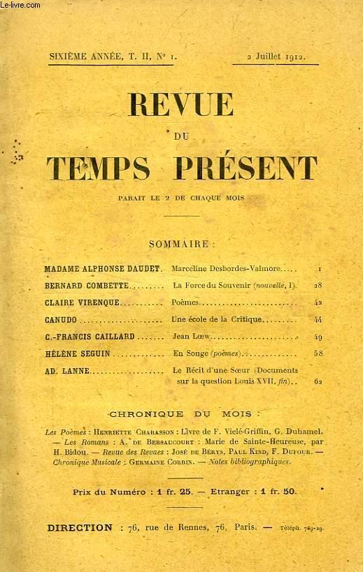REVUE DU TEMPS PRESENT, 6e ANNEE, T. II, N 1, JUILLET 1912