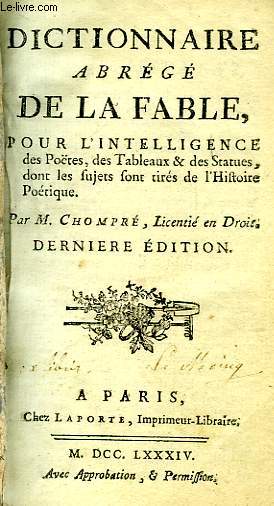 DICTIONNAIRE ABREGE DE LA FABLE