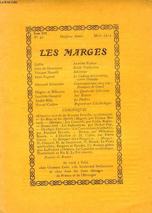 LES MARGES, TOME XIII, 11e ANNEE, N 47, MARS 1914