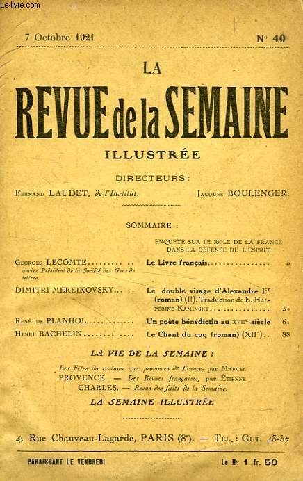 LA REVUE DE LA SEMAINE ILLUSTREE, N 40, OCT. 1921