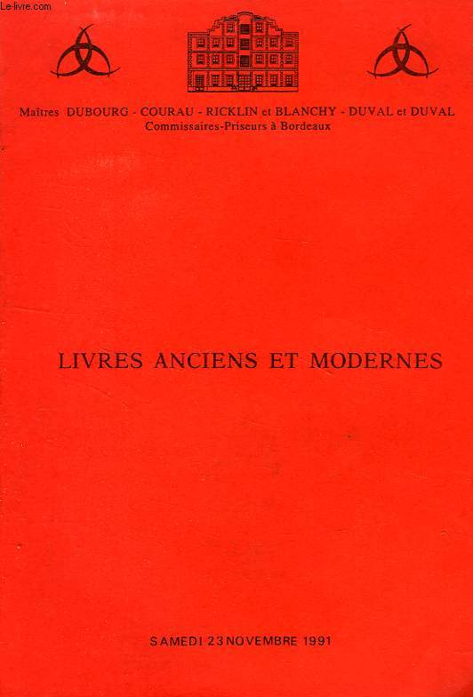 LIVRES ANCIENS ET MODERNES, NOV. 1991 (CATALOGUE)