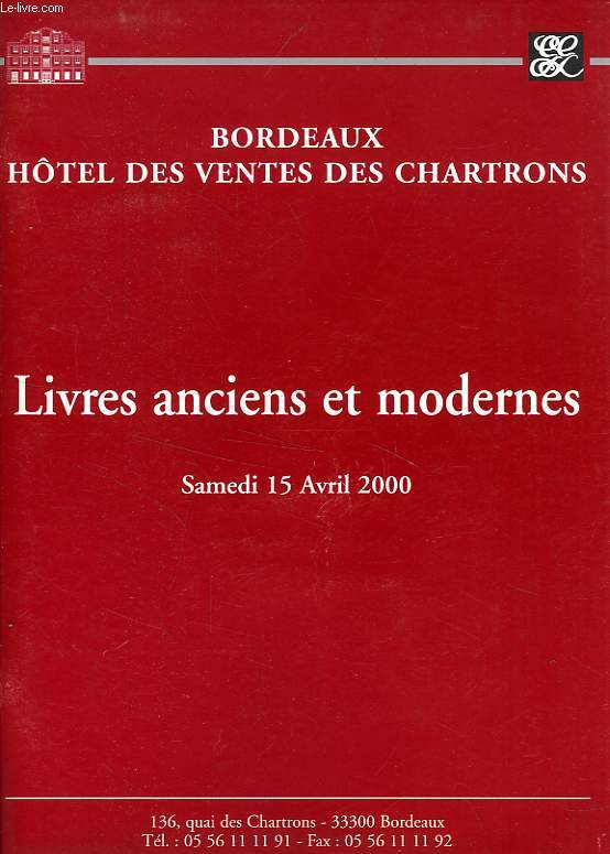 LIVRES ANCIENS ET MODERNES, AVRIL 2000 (CATALOGUE)