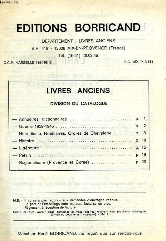 LIVRES ANCIENS (CATALOGUE)