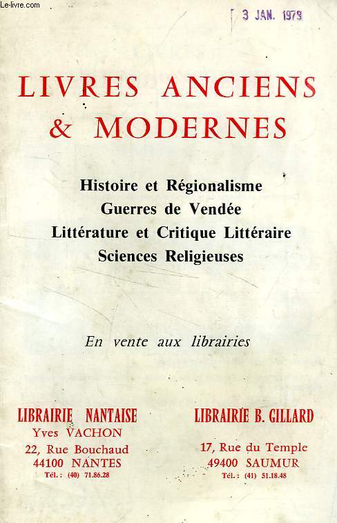 LIVRES ANCIENS ET MODERNES, CATALOGUE N 23, DEC. 1978