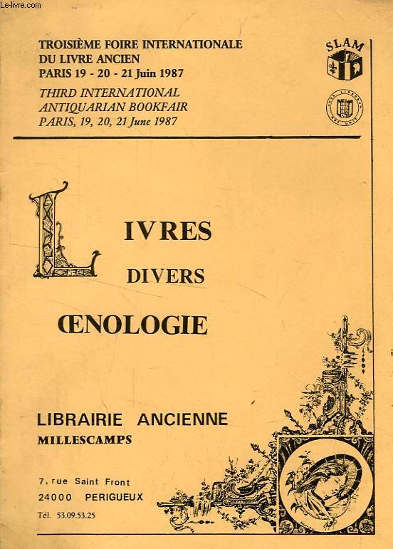 LIVRES DIVERS OENOLOGIE, JUIN 1987 (CATALOGUE)