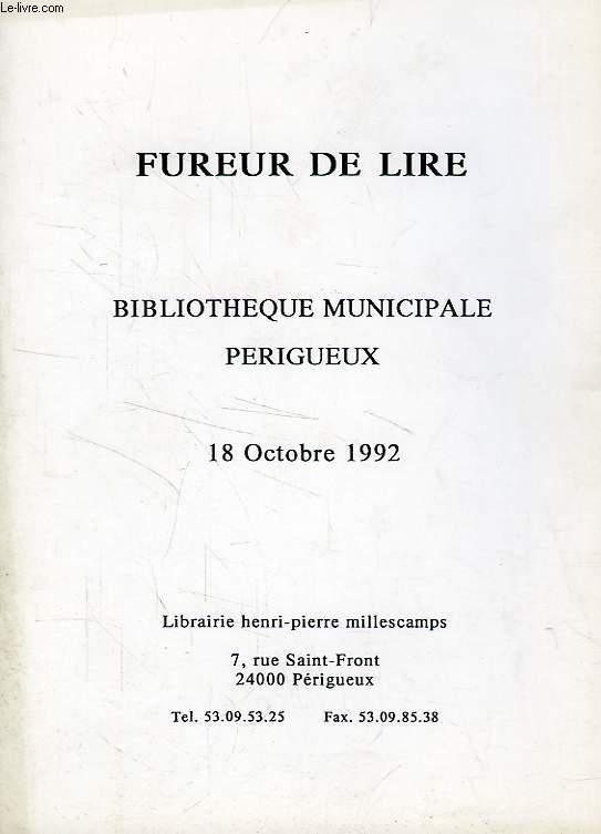 FUREUR DE LIRE, BIBLIOTHEQUE MUNICIPALE PERIGUEUX, OCT. 1992 (CATALOGUE)