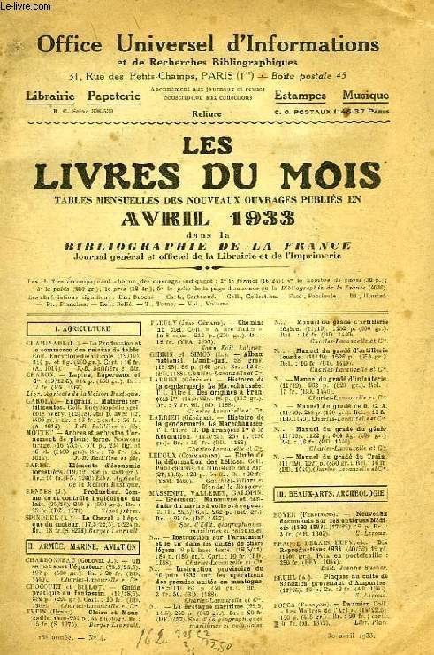 OFFICE UNIVERSEL D'INFORMATIONS, LES LIVRES DU MOI, AVRIL 1933
