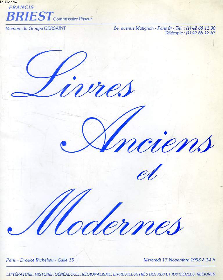 LIVRES ANCIENS ET MODERNES (CATALOGUE)