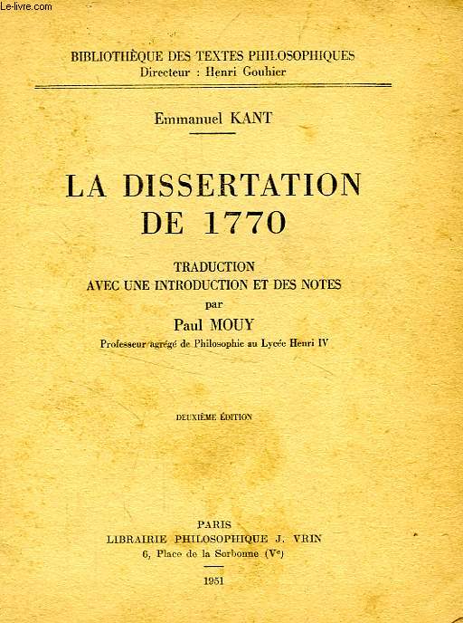 LA DISSERTATION DE 1770