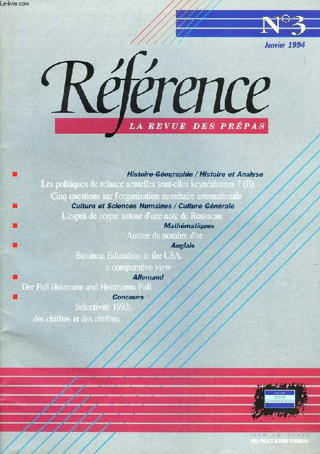 REFERENCE, LA REVUE DES PREPAS, N 3, JAN. 1994