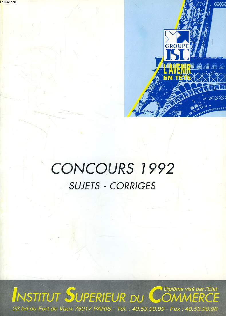 INSTITUT SUPERIEUR DU COMMERCE, CONCOURS 1992