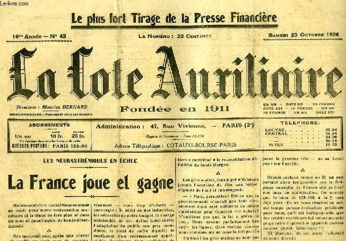 LA COTE AUXILIAIRE, 16e ANNEE, N 43, 23 OCT. 1926