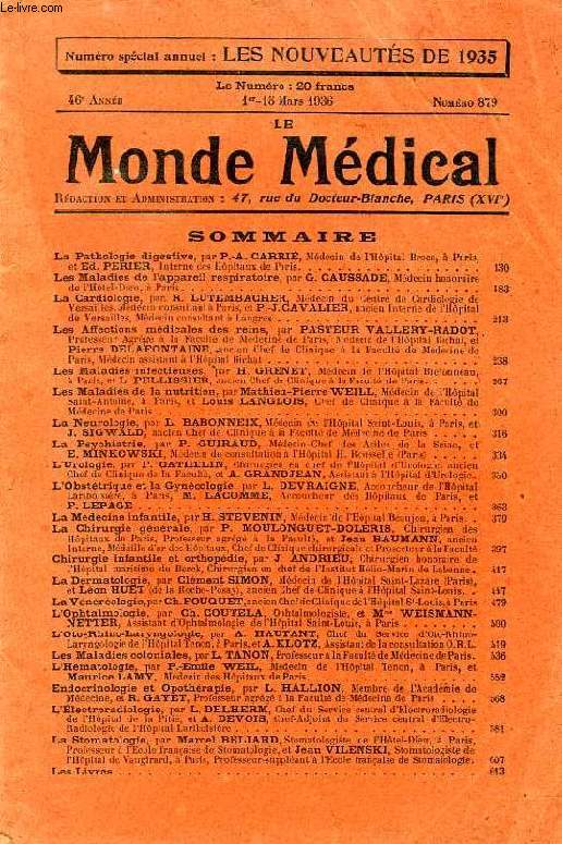 LE MONDE MEDICAL, 46e ANNEE, N 879, MARS 1936, REVUE INTERNATIONALE DE MEDECINE ET DE THERAPEUTIQUE