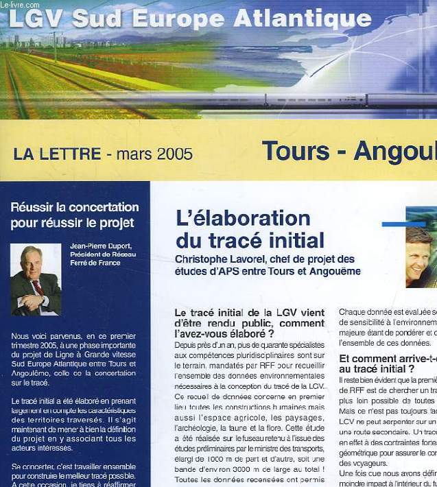 LGV SUD EUROPE ATLANTIQUE, LA LETTRE, MARS 2005, TOURS-ANGOULEME