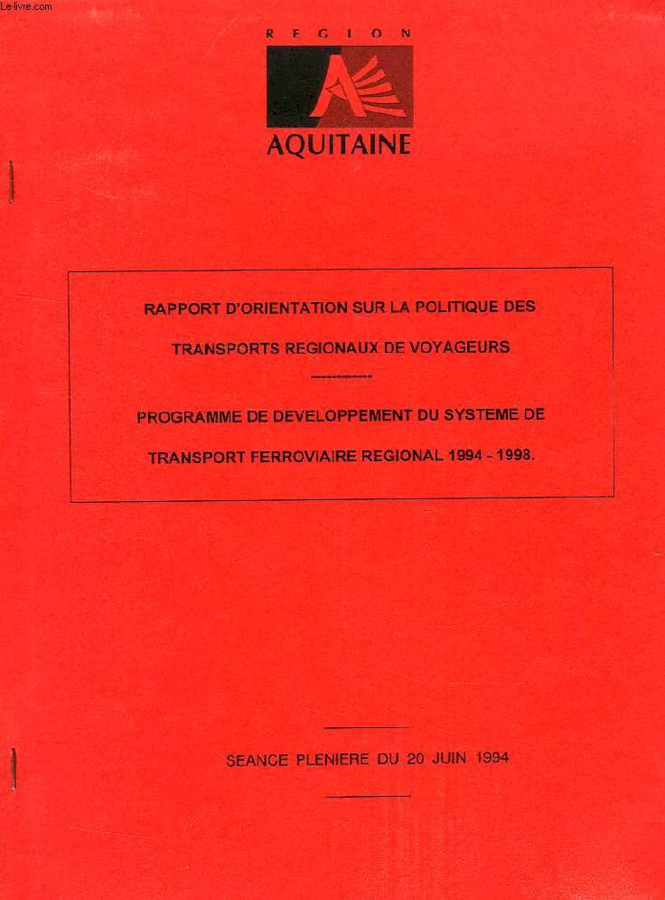 RAPPORT D'ORIENTATION SUR LA POLITIQUE DES TRANSPORTS REGIONAUX DE VOYAGEURS