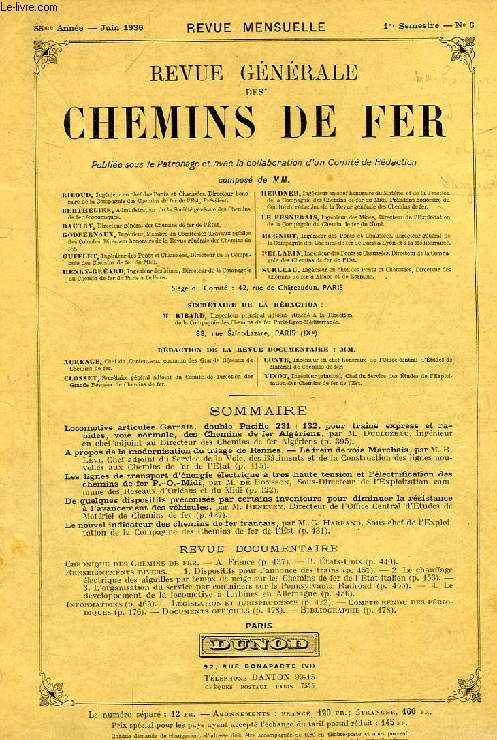 REVUE GENERALE DES CHEMINS DE FER, 55e ANNEE, N 6, 1er SEMESTRE, JUIN 1936