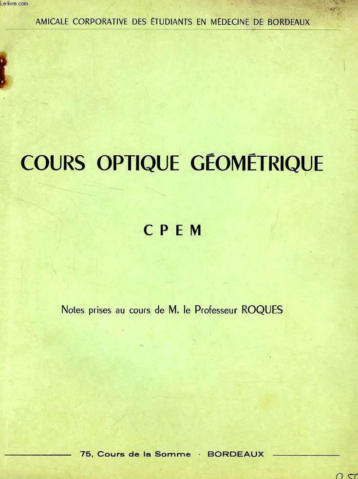 COURS OPTIQUE GEOMETRIQUE, CPEM