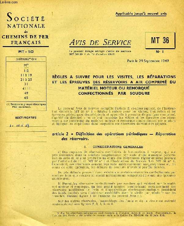 AVIS DE SERVICE, MT 36, N 1, SEPT. 1949