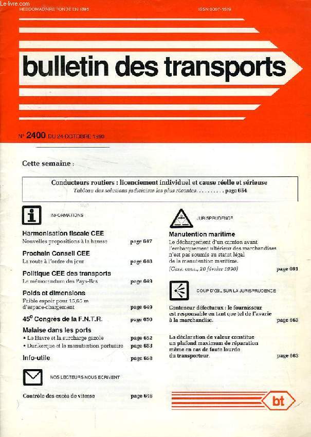 BULLETIN DES TRANSPORTS, N 2400, OCT. 1990