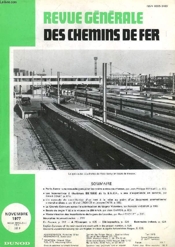 REVUE GENERALE DES CHEMINS DE FER, NOV. 1977