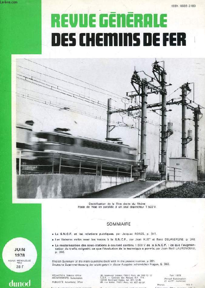 REVUE GENERALE DES CHEMINS DE FER, JUIN 1978