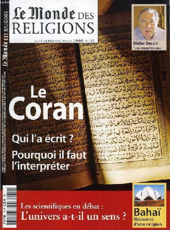 LE MONDE DES RELIGIONS, N 19, SEPT.-OCT. 2006, LE CORAN