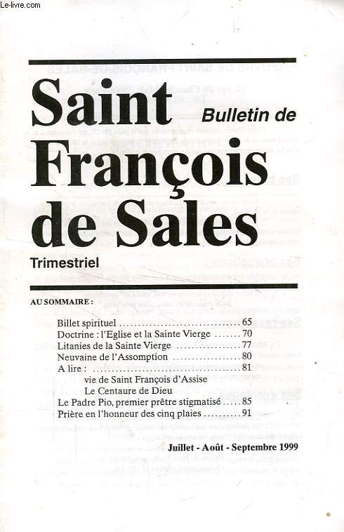 BULLETIN DE SAINT-FRANCOIS DE SALES, JUILLET-SEPT. 1999