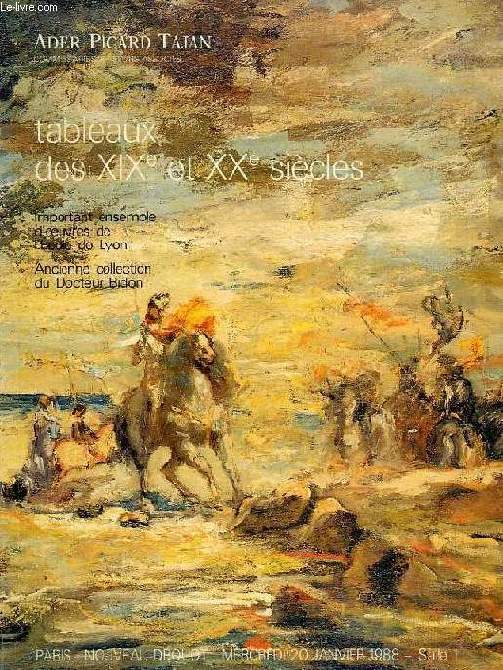 TABLEAUX DES XIXe ET XXe SIECLES, AQUARELLES, DESSINS, GOUACHES, PASTELS ET PEINTURES DE L'ECOLE DE LYON, ANCIENNE COLLECTION Dr BIDON (CATALOGUE)