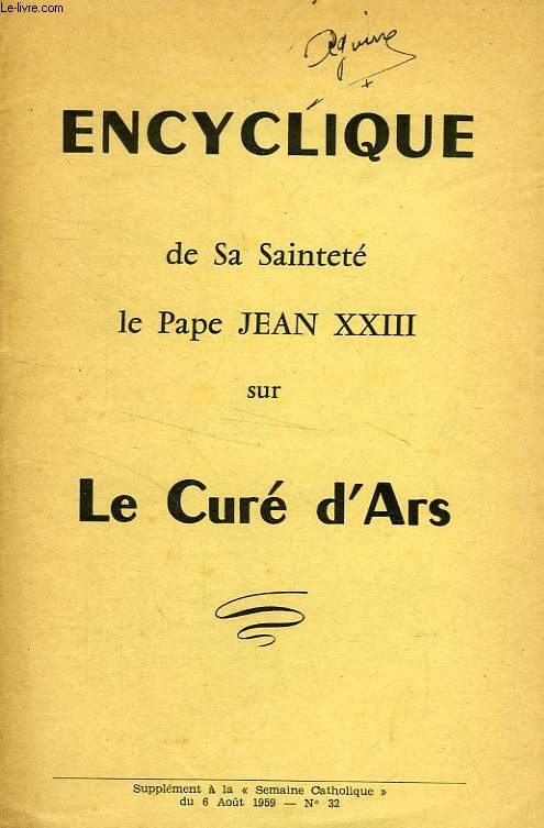 ENCYCLIQUE DE S.S. LE PAPE JEAN XXIII SUR LE CURE D'ARS