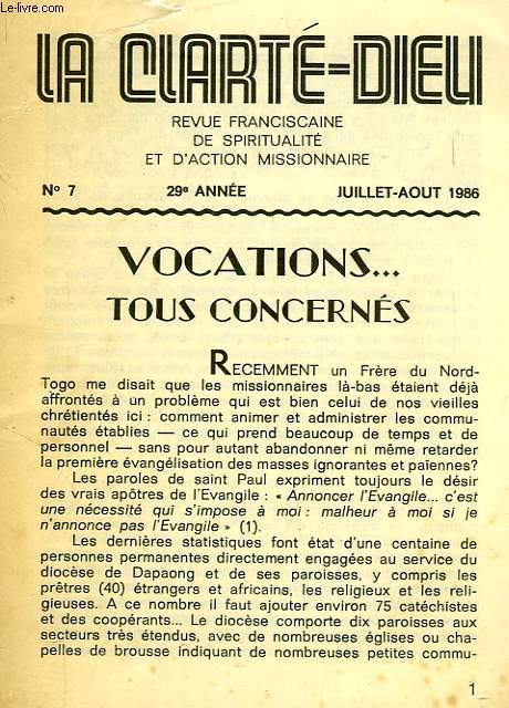 LA CLARTE-DIEU, 29e ANNEE, N 7, JUILLET-AOUT 1986