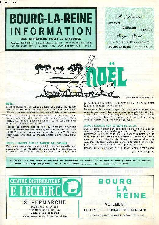 BOURG-LA-REINE INFORMATION, N 175, DEC. 1987, DES CHRETIENS POUR LE DIALOGUE