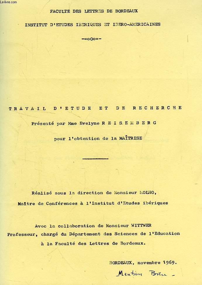 TRAVAIL D'ETUDE ET DE RECHERCHE, ANALYSE COMPARATIVE DE L'EXPRESSION LINGUISTIQUE FRANCAISE ET ESPAGNOLE, POUR LES ELEVES DE 3e (1re LANGUE) (MEMOIRE)