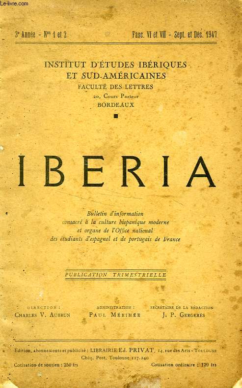 IBERIA, 3e ANNEE, N 1-2, FASC. VI & VII, SEPT.-DEC. 1947