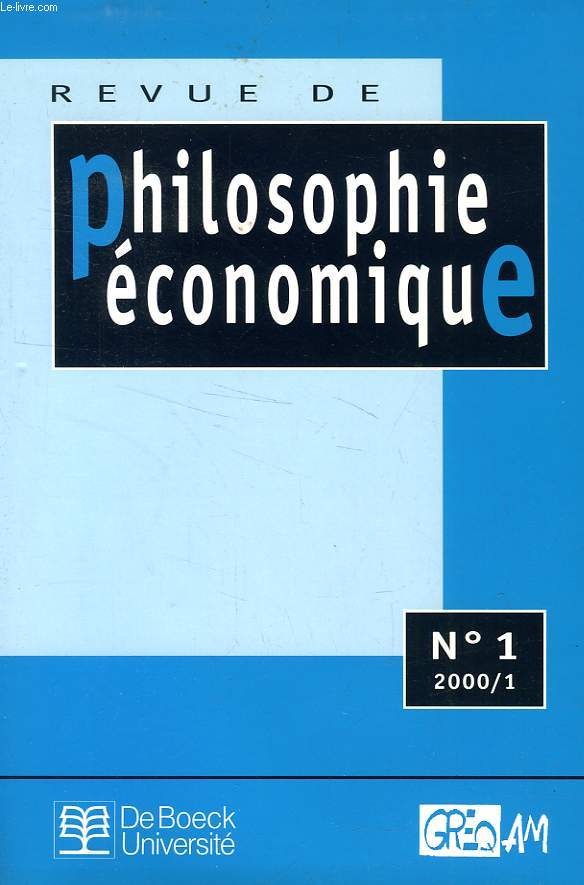 REVUE DE PHILOSOPHIE ECONOMIQUE, N 1, 2000/1