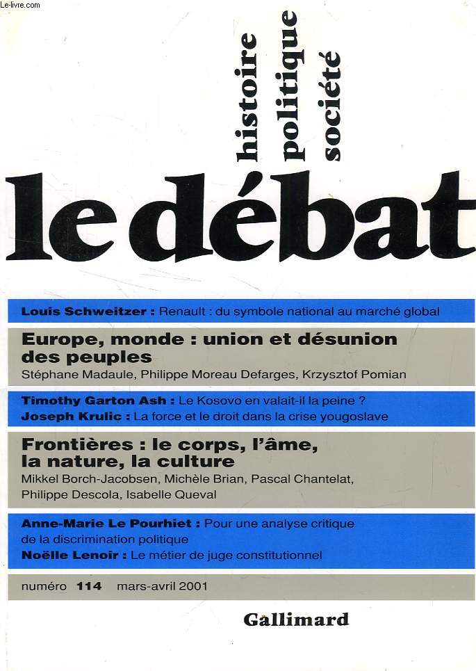 LE DEBAT, HISTOIRE, POLITIQUE, SOCIETE, N 114, MARS-AVRIL 2001