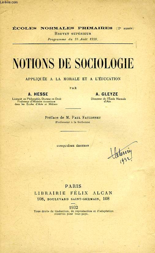 NOTIONS DE SOCIOLOGIE APPLIQUEE A LA MORALE ET A L'EDUCATION