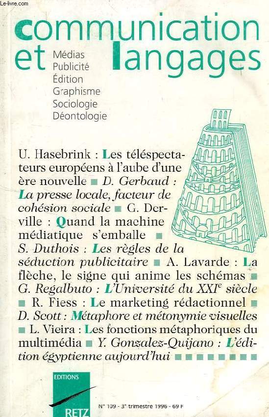 COMMUNICATION ET LANGAGES, N 109, 3e TRIM. 1996