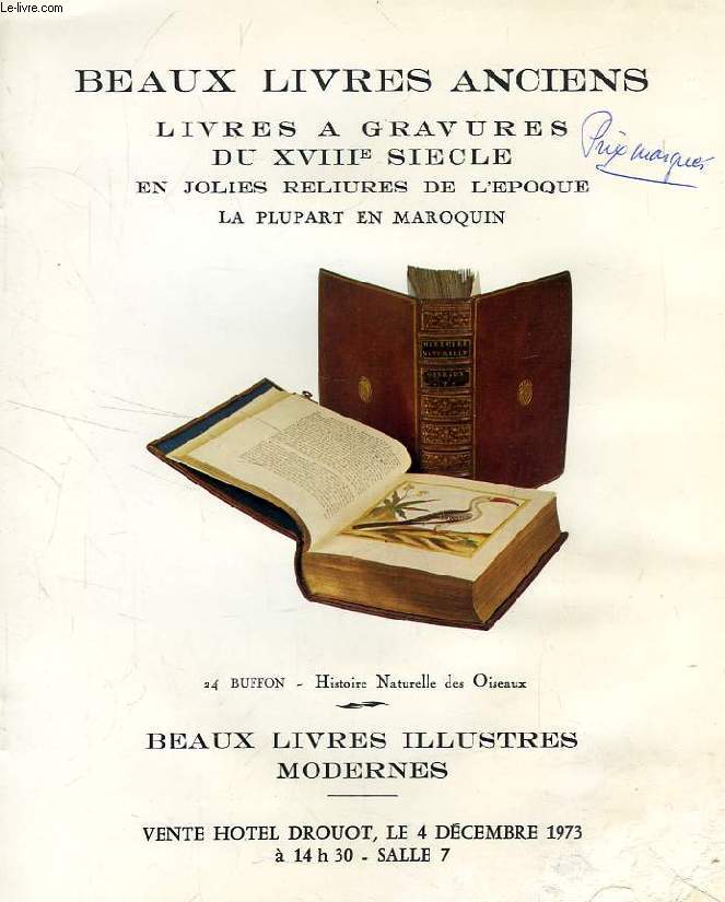 BEAUX LIVRES ANCIENS, LIVRES A GRAVURES DU XVIIIe SIECLE ET JOLIES RELIURES DE L'EPOQUE (CATALOGUE)