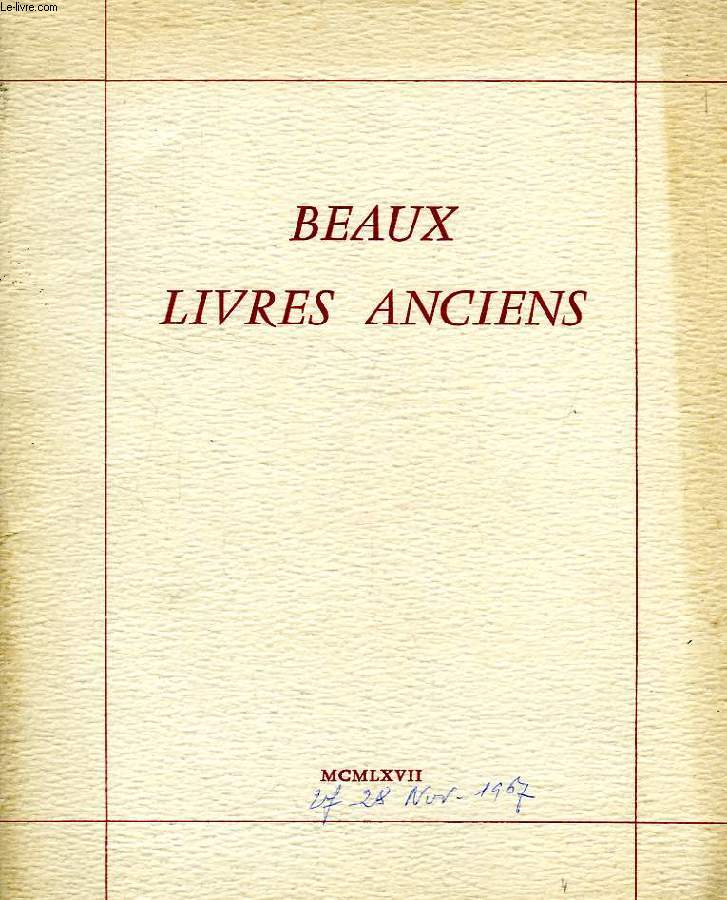 BEAUX LIVRES ANCIENS (CATALOGUE)
