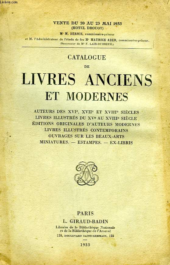 CATALOGUE DE LIVRES ANCIENS ET MODERNES