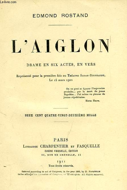 L'AIGLON, DRAME EN 6 ACTES, EN VERS