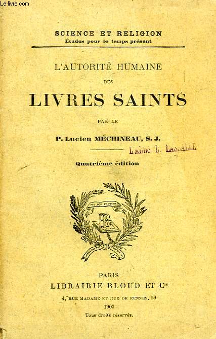 L'AUTORITE HUMAINE DES LIVRES SAINTS