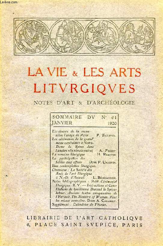 LA VIE & LES ARTS LITURGIQUES, N 61, JAN. 1920
