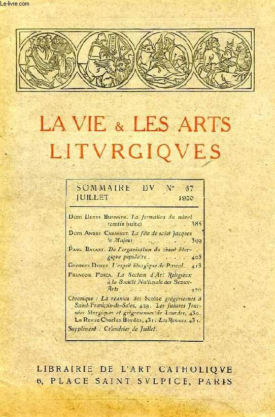 LA VIE & LES ARTS LITURGIQUES, N 67, JUILLET 1920